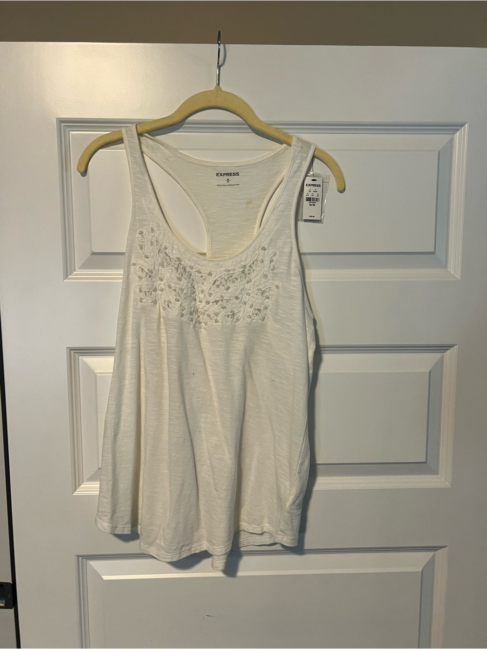 Express White Embellished Racerback Tank Top size M